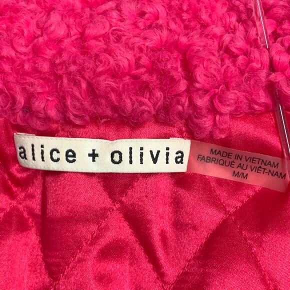 ALICE + OLIVIA M Fuchsia Pink Polyester Faux Fur Hook Eye Notch Lapel Jacket - Picture 5 of 7